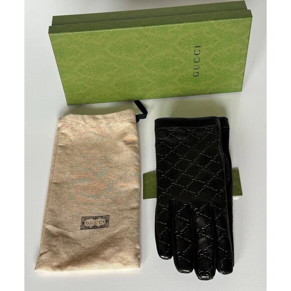 Gucci GG Women's Nappa Leather Gloves Black Size 10 Made in Italy 434211 NWT - Picture 11 of 15